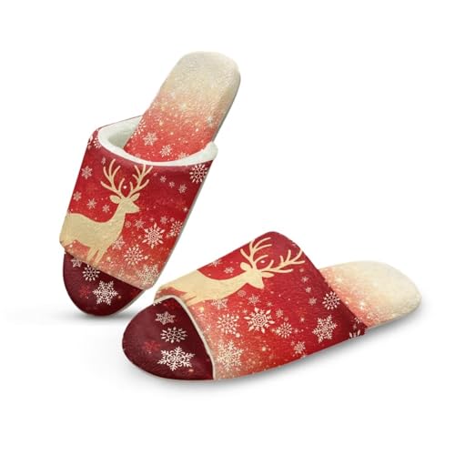 NETILGEN Frauen offene Zehen Pantoffeln für Winter warme Hausschuhe für Indoor Outdoor Weihnachten goldene Rentiere von NETILGEN