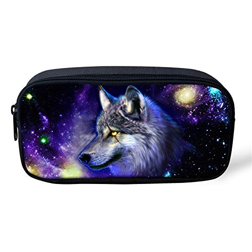 NETILGEN Galaxy Wolf Bleistifttasche Jungen Coole Frauen Make-up Tasche Cool Tier Stiftetui Kind Mädchen Schreibwaren Schulbedarf von NETILGEN