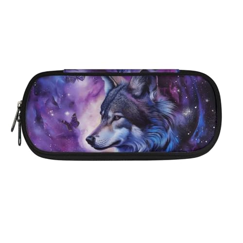 NETILGEN Große Kapazität Federmäppchen Für Kind Jungen Doppel Reißverschluss Stift Beutel Tasche Schreibwaren Veranstalter Stift Box, Lila Galaxy Wolf, Schultasche von NETILGEN