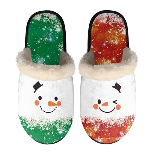 NETILGEN Grüne Plüsch-Hausschuhe mit Schneemann-Motiv für Damen, flauschige Winter-Hausschuhe mit Weihnachtsmotiv, Unisex, rutschfeste NETILGEN Grüne Plüsch-Hausschuhe mit Schneemann-Motiv für Damen, flauschige Winter-Hausschuhe mit Weihnachtsmotiv, Unisex, rutschfeste von NETILGEN