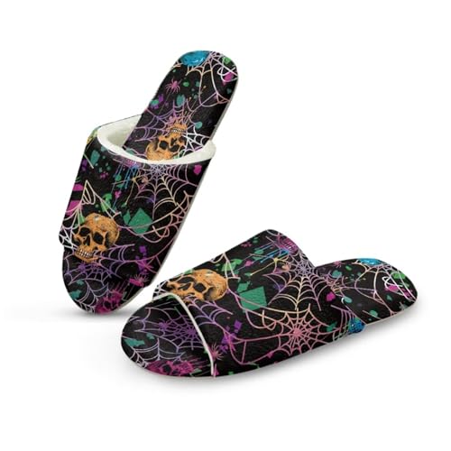 NETILGEN Halloween Fledermäuse Blaue Frauen Flannel Haus Pantoffeln Indoor Outdoor Fuzzy Open Toe Flache Pantoffeln von NETILGEN
