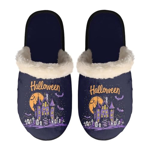 NETILGEN Halloween-Schloss-Hausschuhe für Erwachsene, Herren und Damen, weich, leicht, gemütlich, für drinnen und draußen, warme Winter-Hausschuhe. NETILGEN Halloween-Schloss-Hausschuhe für Erwachsene, Herren und Damen, weich, leicht, gemütlich, für drinnen und draußen, warme Winter-Hausschuhe. von NETILGEN