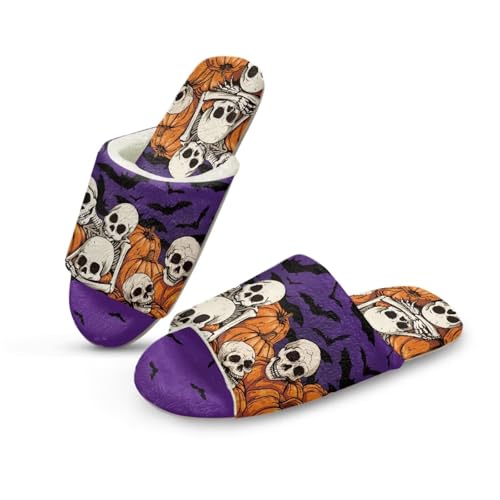 NETILGEN Halloween bunte Kürbisse Frauen Pantoffeln für Winter Open Toe Pantoffeln für Indoor Outdoor von NETILGEN