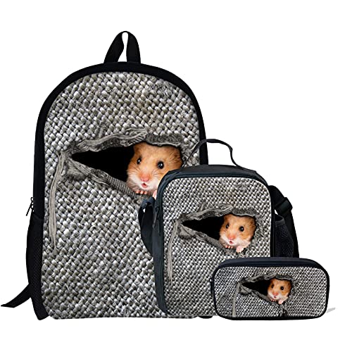 NETILGEN Hamster 3 Teile/Set Schulrucksack Personalisieren Schultaschensets Mit Mädchen Lunchboxen Federmäppchen Für Frauen Teen Mädchen Jungen Tagesrucksack Dayback von NETILGEN