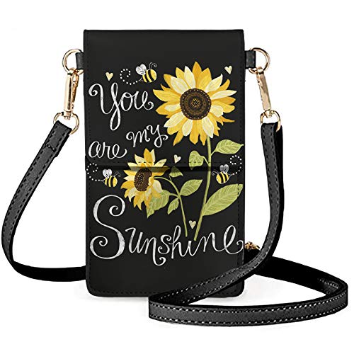 NETILGEN Handytasche für Damen und Mädchen, Touch-Handytasche, Umhängetasche, Kartenhalter, Geldbörse, Einzigartige Sonnenblume. von NETILGEN