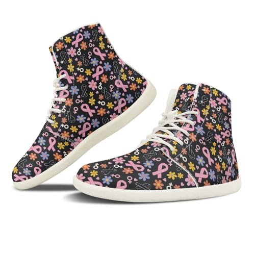 NETILGEN High-Top-Schnürschuhe aus Leder für Skater-Sneaker mit Brustkrebs-Aufklärung, mittelhohe Barfußschuhe, leichte Schuhe NETILGEN High-Top-Schnürschuhe aus Leder für Skater-Sneaker mit Brustkrebs-Aufklärung, mittelhohe Barfußschuhe, leichte Schuhe von NETILGEN