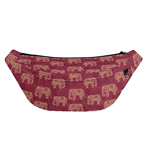NETILGEN Hüfttasche für Damen und Herren, mit 3 Reißverschlusstaschen, verstellbarer Gürtel, lässiger Sport, Camping, Gürteltasche, geräumige Bauchtasche, Elefant Rot von NETILGEN