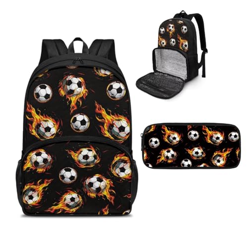 NETILGEN Isolierter Lunch-Rucksack, Laptop-Lunch-Tasche mit Federmäppchen für Picknick, Reisen, Arbeit, Geschenk für Frauen, Football Fire Black, Einheitsgröße, Tagesrucksack von NETILGEN