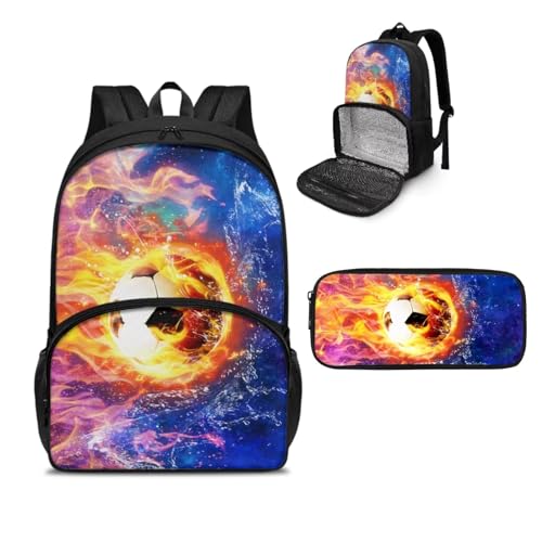 NETILGEN Isolierter Lunch-Rucksack, Laptop-Lunch-Tasche mit Federmäppchen für Picknick, Reisen, Arbeit, Geschenk für Frauen, Fußball Fire Galaxy, Einheitsgröße, Tagesrucksack von NETILGEN