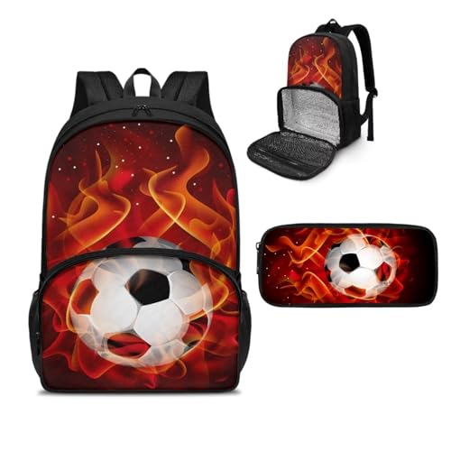 NETILGEN Isolierter Lunch-Rucksack, Laptop-Lunch-Tasche mit Federmäppchen für Picknick, Reisen, Arbeit, Geschenk für Frauen, Fußball Red Fire, Einheitsgröße, Tagesrucksack von NETILGEN