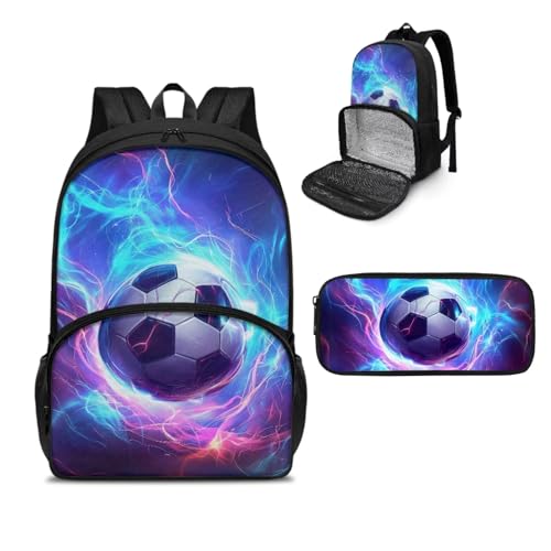 NETILGEN Isolierter Lunch-Rucksack, Laptop-Lunch-Tasche mit Federmäppchen für Picknick, Reisen, Arbeit, Geschenk für Frauen, Soccer Fire Blue Purple, Einheitsgröße, Tagesrucksack von NETILGEN