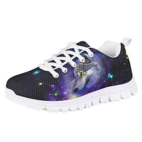 NETILGEN Jungen Mädchen Laufschuhe, Schnürschuhe Athletic Tennis Sneakers Atmungsaktive Mesh Sportschuhe für Kleine Kinder/Große Kinder, Galaxy Wolf, 30 EU von NETILGEN