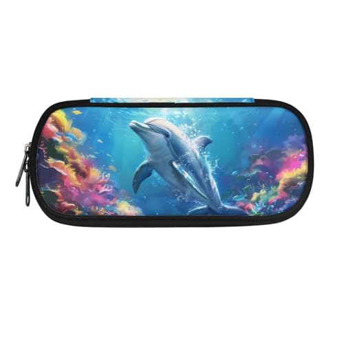 NETILGEN Kid Jungen Schule Bleistift Fall Briefpapier Veranstalter Stift Halter Beutel Bleistift Box, Untersee-Delphin, Schultasche von NETILGEN