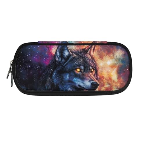 NETILGEN Kid Jungen Schule Bleistift Fall Briefpapier Veranstalter Stift Halter Beutel Bleistift Box, galaxy wolf, Schultasche von NETILGEN