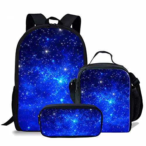 NETILGEN Kinder Design Rucksack 3er Set Teens Jungen Schule Mittagessen Lebensmittelbehälter Lunchbag, Galaxy Space Muster Kleine Make-Up Tasche, Für Schule Outdoor Sport Rucksack Mini Bookbags von NETILGEN