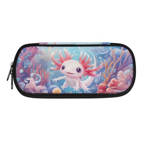 NETILGEN Kinder Schule Bleistift Fall Reißverschluss Stift Tasche Briefpapier Aufbewahrungstasche für Mädchen Schulbedarf, Untersee-Axolotl, Schultasche von NETILGEN