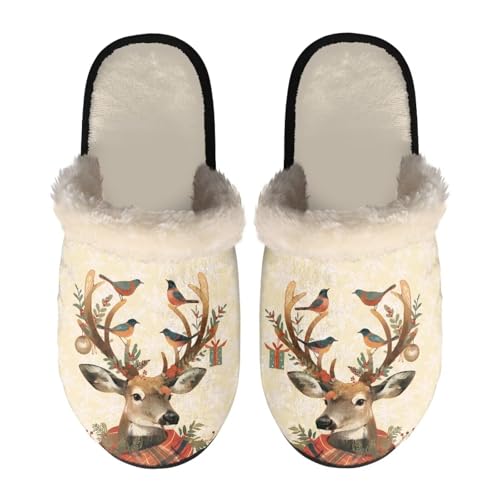 NETILGEN Kolibri-Rentier-Hausschuhe für Damen, flauschige Hausschuhe mit Memory-Schaum, warme flache Schuhe für drinnen und draußen, lässiger Winterstil NETILGEN Kolibri-Rentier-Hausschuhe für Damen, flauschige Hausschuhe mit Memory-Schaum, warme flache Schuhe für drinnen und draußen, lässiger Winterstil von NETILGEN