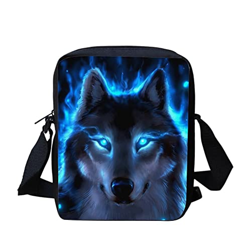 NETILGEN Messenger Bag for Girls Boys,Christmas Decoration Bags,Cute Crossbody Adjustable Bag Durable Polyester Washable Dust Proof Durable Zipper, Blauer Wolf von NETILGEN