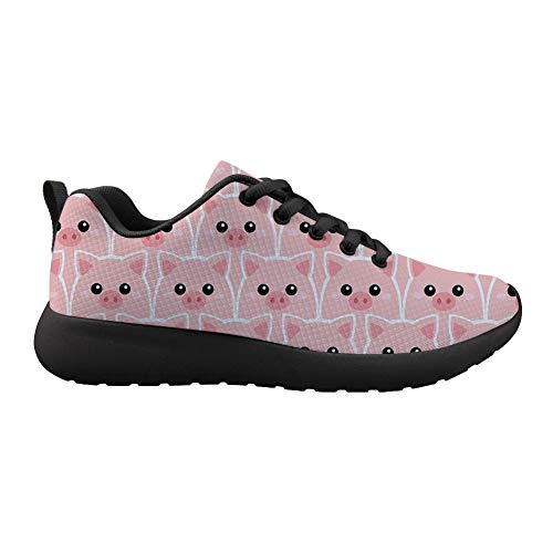 NETILGEN Laufschuhe für Herren Damen Rutschfeste Gummiunterseite Sportschuhe Straßenlaufschuhe Sportschuhe mit Mesh-Obermaterial Atmungsaktiv Weich Bequem, Pink - Süßes rosa Schwein - Größe: 43.5 EU von NETILGEN