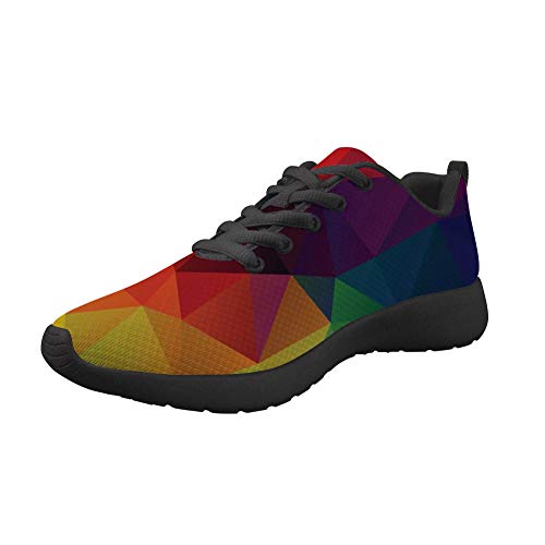 NETILGEN Laufschuhe für Herren Damen Rutschfeste Gummiunterseite Sportschuhe Straßenlaufschuhe Sportschuhe mit Mesh-Obermaterial Atmungsaktiv Weich Bequem, - Regenbogen-Geometrie - Größe: 42.5 EU von NETILGEN