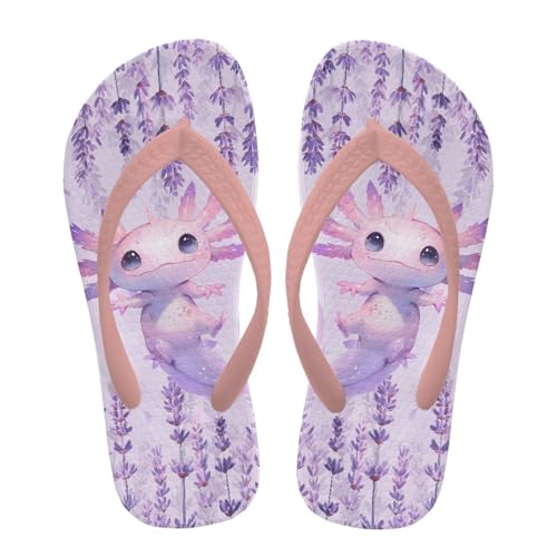 NETILGEN Lavendelfarbene Axolotl Flip-Flops für Mädchen, Sommer-Wassersandalen mit rutschfester EVA-Sohle, leichte, schnelltrocknende Hausschuhe für drinnen und draußen. von NETILGEN