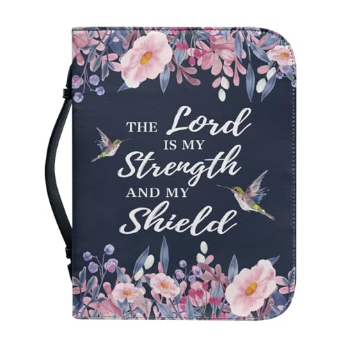 NETILGEN Leder-Bibelhüllen für Damen, "The Lord is My Strength and My Shield", Bibeltragetasche für Kirche, Schule, Reisen, tragbare Handtaschen mit Reißverschlusstasche von NETILGEN
