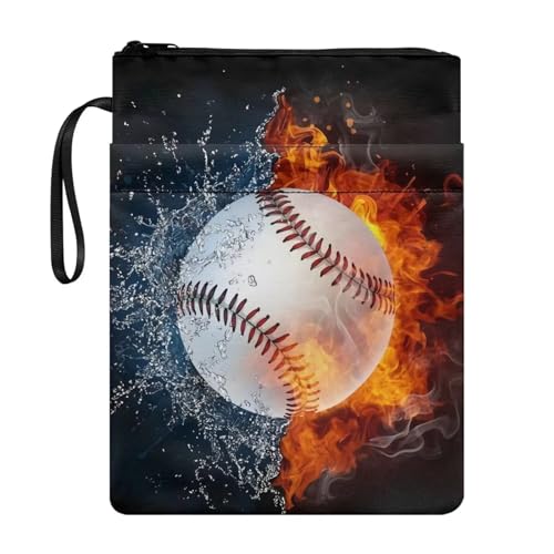 NETILGEN Lightning Fire Baseball-Buchhülle für Buchliebhaber, Buchhülle mit Reißverschluss, Buchschutz, Taschenbuch, Bucheinband, Schreibwaren, Aufbewahrungstasche für Kinder, Jugendliche von NETILGEN