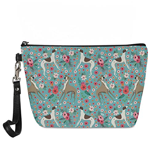 NETILGEN Make-up-Tasche für Damen, mit Reißverschluss, tragbare Kosmetiktasche, wasserdichte Tasche, Organizer, Kulturbeutel, Reisen, Whippet Dog von NETILGEN