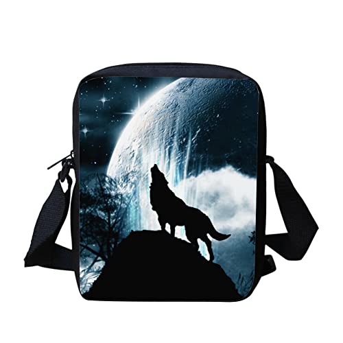 NETILGEN Messenger Bag for Girls Boys,Christmas Decoration Bags,Cute Crossbody Adjustable Bag Durable Polyester Washable Dust Proof Durable Zipper, Sternenhimmel Wolf von NETILGEN