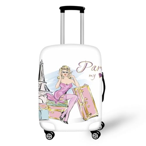 NETILGEN Reisegepäckabdeckung, Koffer-Schutz, Radabdeckungen, elastische Dicke, Gepäckschoner mit Reißverschluss unten, Eiffelturm Damen, XL(30"-32") von NETILGEN