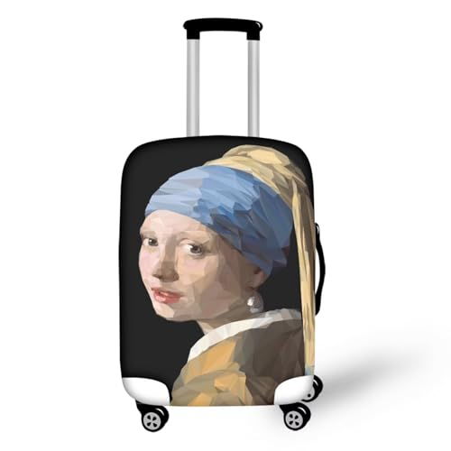 NETILGEN Reisegepäckabdeckung, Koffer-Schutz, Radabdeckungen, elastische Dicke, Gepäckschoner mit Reißverschluss unten, Mädchen mit Perlenohrring, XL(30"-32") von NETILGEN