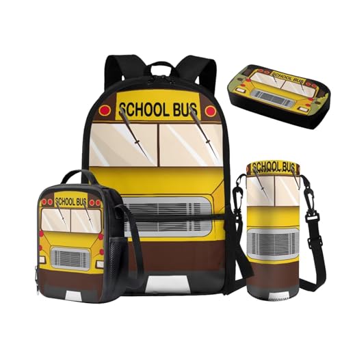 NETILGEN Rucksack für Jungen 10-12 Mittelschule Taschen-Set mit isolierter Lunchbox Federmäppchen Wasserflasche Hülle 6-8 Grundschule Vorschule Schultasche, Schulbus, Schulrucksack von NETILGEN