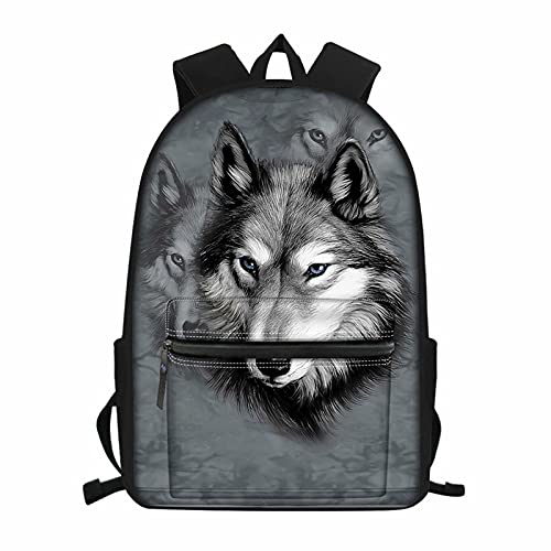 NETILGEN Rucksack für Kinder, Jungen, Mädchen, Schulbuchtasche, Teenager, personalisierbar, Rucksack zum Schulanfang, Grauer Wolf, Einheitsgröße von NETILGEN