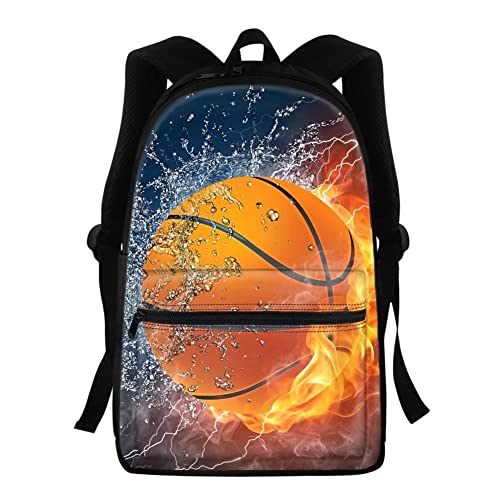 NETILGEN Rucksack für Kinder, Jungen, Mädchen, Schulbuchtasche, Teenager, personalisierbar, Rucksack zum Schulanfang, Ice and Fire Basketball, One size von NETILGEN