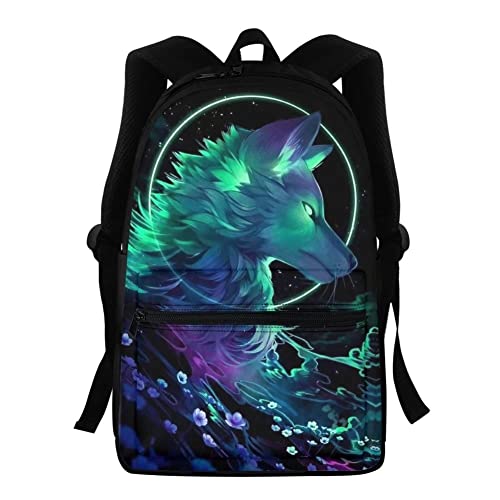 NETILGEN Rucksack für Kinder, Jungen, Mädchen, Schulbuchtasche, Teenager, personalisierbar, Rucksack zum Schulanfang, coole Wolf, One size von NETILGEN