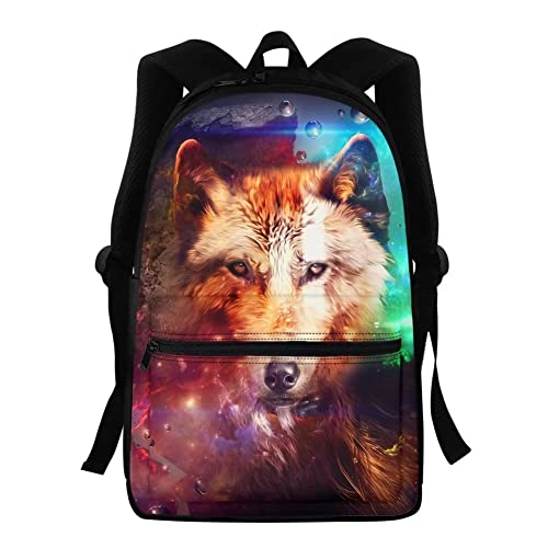 NETILGEN Rucksack für Kinder, Jungen, Mädchen, Schulbuchtasche, Teenager, personalisierter Rucksack für den Schulanfang, Universum Wolf, One size von NETILGEN