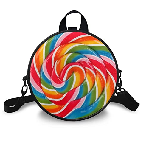 NETILGEN Runde Tasche Handtasche Weiches Leder Kleine Schultertasche Bauchtasche Dicker Riemen Designer Handtaschen Arbeitstasche Geschenk für Frauen, lollipop von NETILGEN