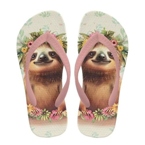 NETILGEN Rutschfeste, schnelltrocknende Mädchen-Hausschuhe, Slide-Sandalen mit Faultier-Blumenmuster, Sommer-Strand-Schwimm-T-Riemen, Duschschuhe von NETILGEN