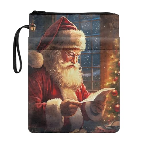 NETILGEN Vintage Santa Claus Book Protector Pouch Sleeve with Zipper for Kids Adults Washable Book Covers for Book Lovers Paperbacks Hardcover Notebook Bible Journal Textbooks von NETILGEN