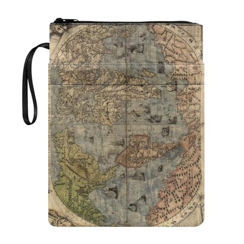 NETILGEN Vintage World Map Book Protector Pouch Sleeve with Zipper for Kids Adults Washable Book Covers for Book Lovers Paperbacks Hardcover Notebook Bible Journal Textbooks von NETILGEN