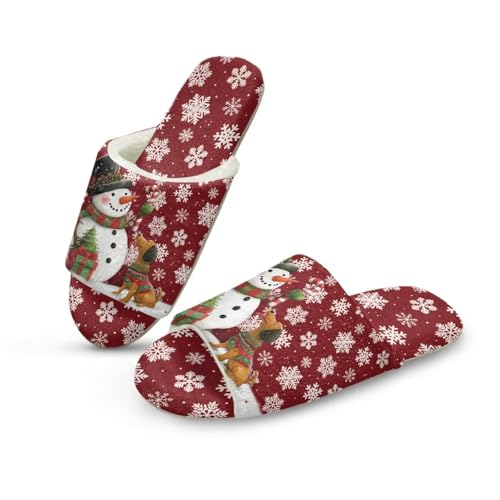 NETILGEN Weihnachten Frauen offene Zehen Pantoffeln für den Winter gemütliche warme Haus Pantoffeln Schneemann Schneeflocke Rot von NETILGEN
