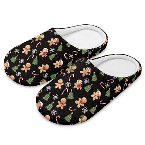 NETILGEN Weihnachten Gingerbread Mann Winter Warme Fuzzy Pantoffeln für Frauen Männer Memory Foam Rutschfeste Hausschuhe von NETILGEN