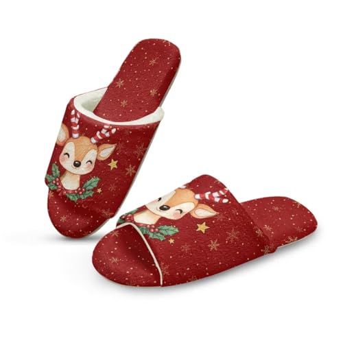 NETILGEN Weihnachten Rentier Damen Pantoffeln für Winter offene Zehe Schlafzimmer warme gemütliche Pantoffeln von NETILGEN
