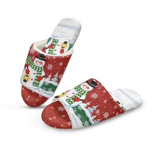 NETILGEN Weihnachten Schneemann Frauen warme Pantoffeln offene Zehe Flach Haus Pantoffeln für Indoor Outdoor von NETILGEN