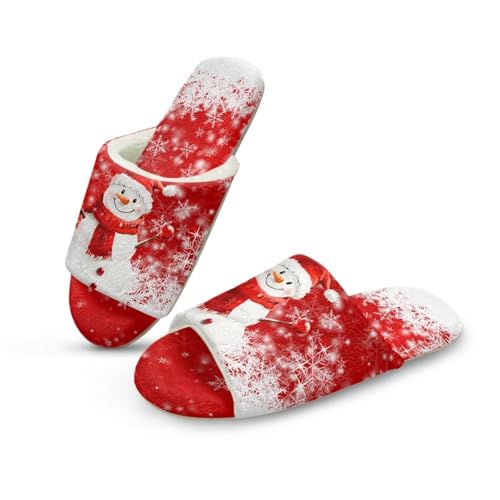 NETILGEN Weihnachten Schneemann Winter Flannel Warme Schlafzimmer Pantoffeln für Frauen Bequeme Flache Pantoffeln für Indoor Outdoor von NETILGEN