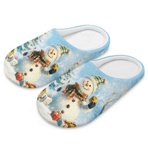 NETILGEN Weihnachten Schneemann warme Fuzzy Pantoffeln für Frauen Männer Memory Foam Rutschfeste gemütliche Plüsch Pantoffeln für den Urlaub von NETILGEN