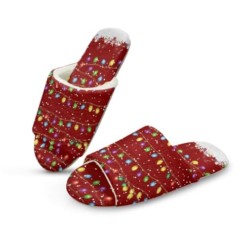 NETILGEN Weihnachten rote Glühbirne Lichter Frauen Haus Hausschuhe Indoor Outdoor Open Toe Flache Hausschuhe von NETILGEN