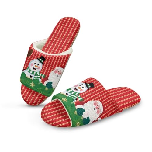 NETILGEN Weihnachts Flannel Pantoffeln für Damen Open Toe Anti-Rutsch Haus Schlafzimmer Pantoffeln von NETILGEN