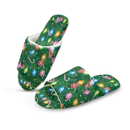 NETILGEN Weihnachtsbirne Lichter Frauen Flache Pantoffeln Warme Open Toe Haus Pantoffeln für Indoor Outdoor von NETILGEN