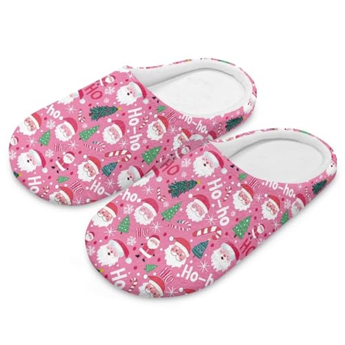 NETILGEN Weihnachtshaus Hausschuhe für Frauen Männer Winterurlaub Hausschuhe Komfortable Schlafzimmer Slip-on Schuhe Weihnachtsmann Rosa von NETILGEN